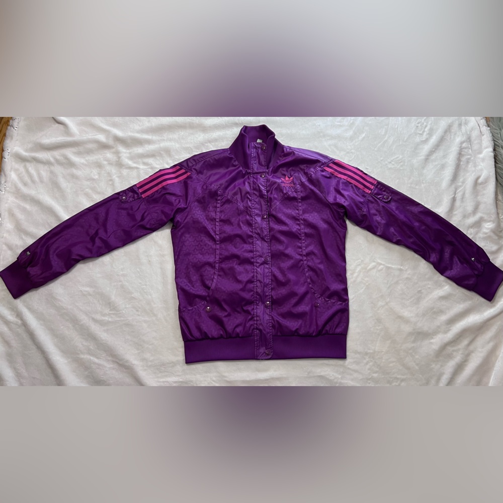 Purple and pink Adidas bomber/ rain jacket size Large